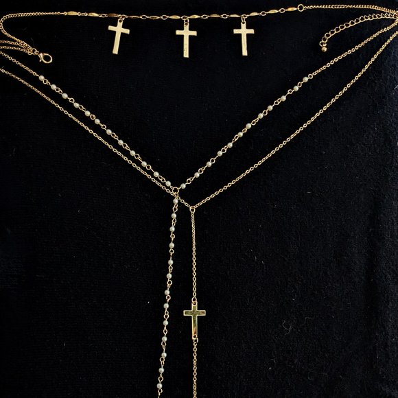 Pearl and Gold Triple Necklace (Faux) - Picture 3 of 5